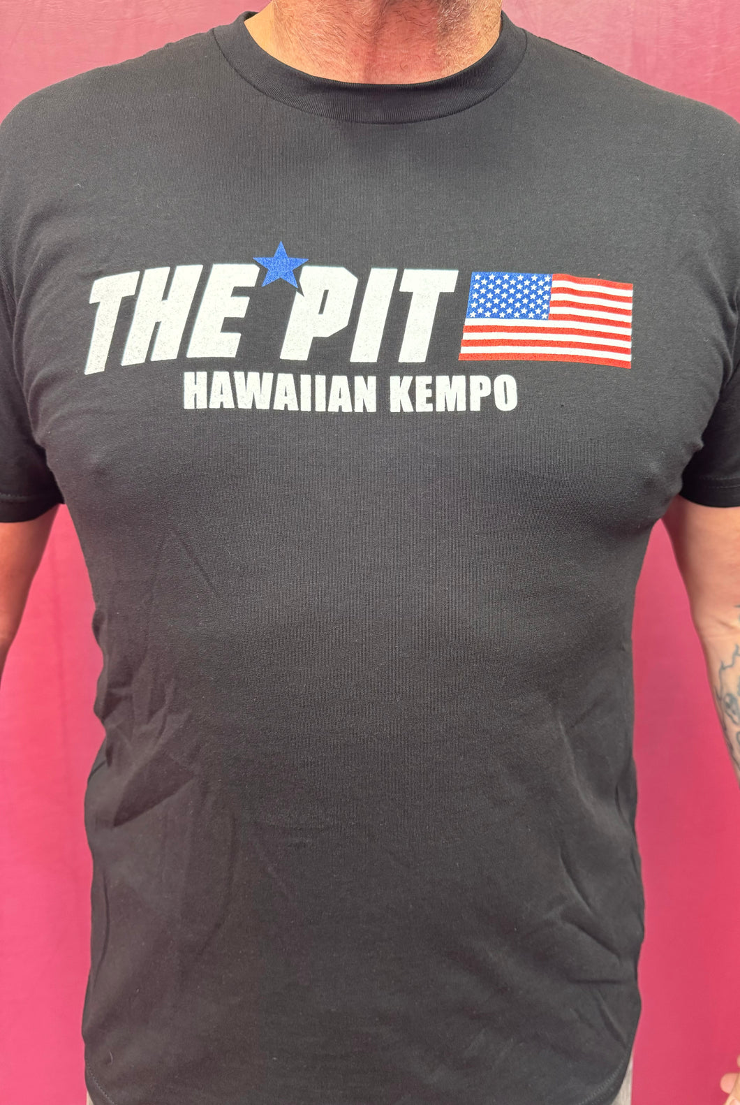 The Pit block letters American flag in front T-shirt